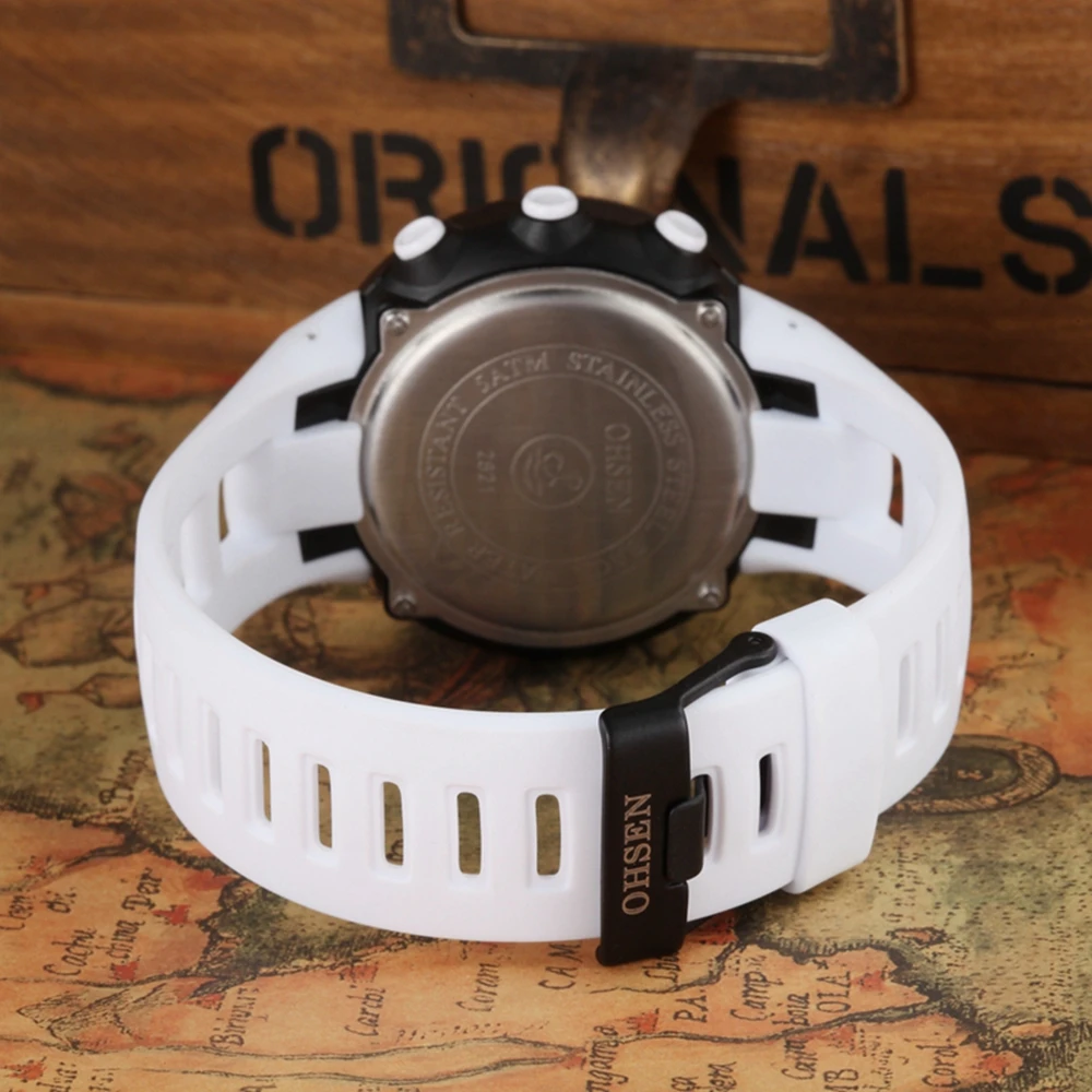 

OHSEN 2821 High Quality Rubber Watch Band Silicone strap with pin buckle black white red blue yellow Green
