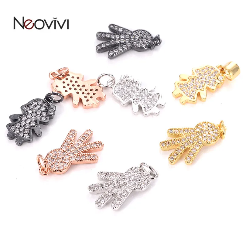

Neovivi Boy Girl Charms for Jewelry Making Pave White Cubic Zirconia Copper Beads for Beadwork DIY Bracelets Necklaces Pendants