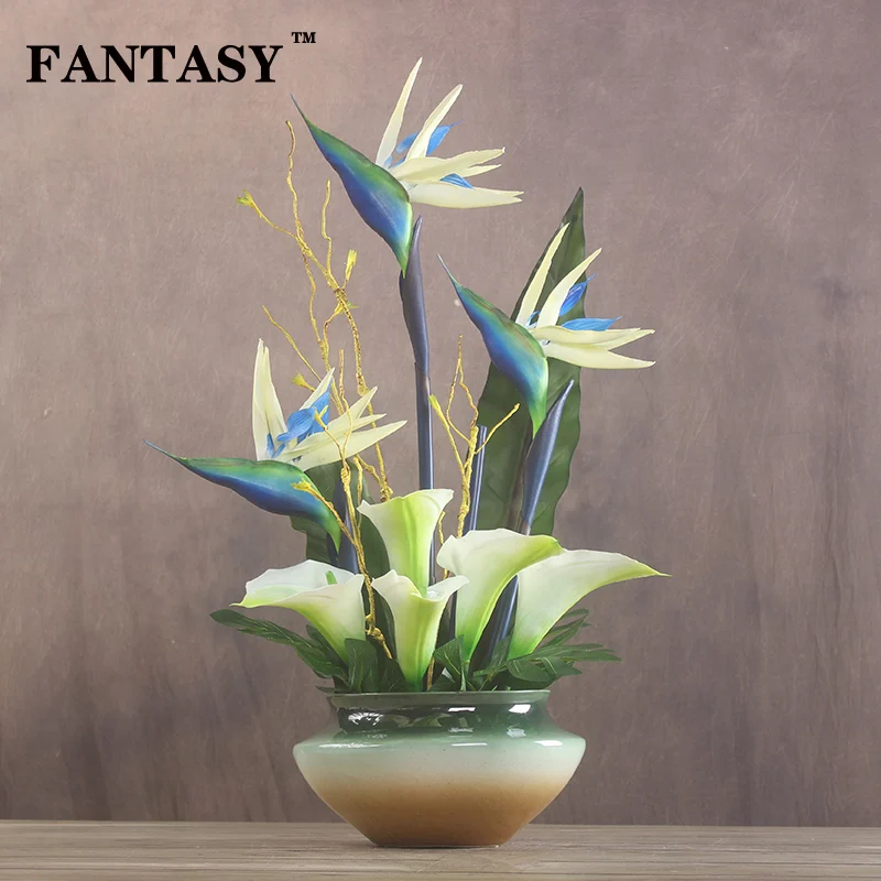 

PU Real Touch Tropical Fake Bird Of Paradise Flower Long Branch Artificial Plant Strelitzia Bouquet For Hawaii Party Office Room
