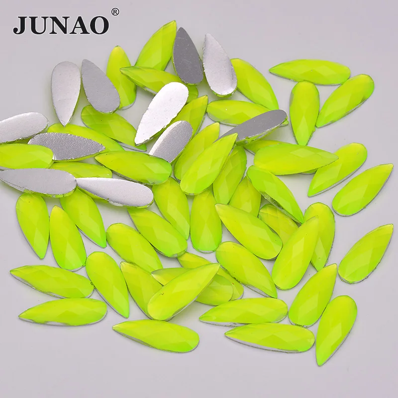 Стразы JUNAO 8*22 мм неоново зеленого цвета в форме капли стразы с плоской задней