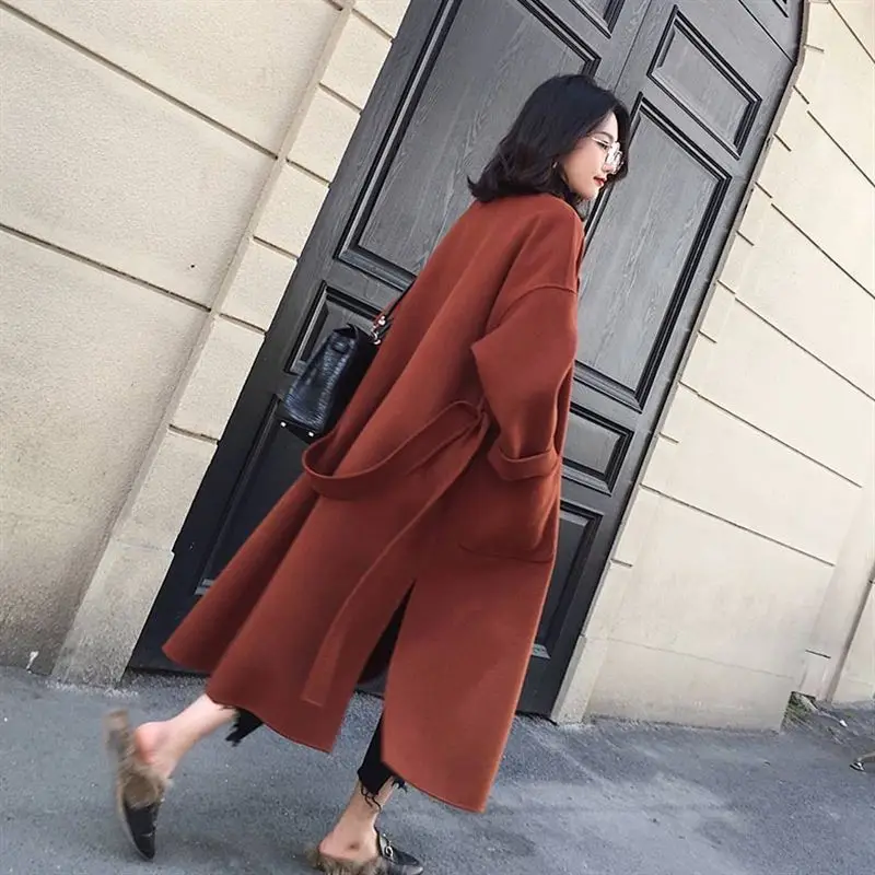 Mujer De D'hiver Invierno Femmes black Manteau Beige down U Poitrine Col Abrigos caramel Turn Ceinture Femelle Unique 2018 Mélanges swear Laine wEZ4aXq