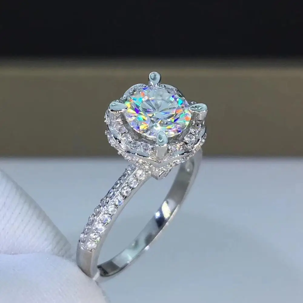 Круглое серебряное Moissanite кольцо 1.00ct D VVS роскошное Weding 925 для женщин | Украшения и