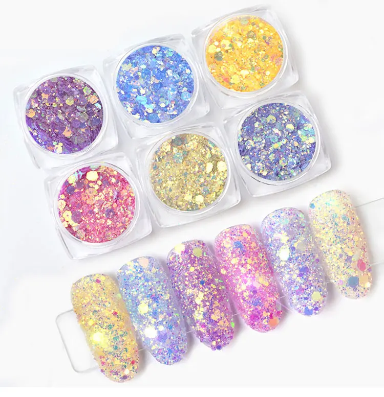 

1 Box Light Color Change Nail Glitter Sequins Ultraviolet Light Gradient Holographic Hexagon Flakes Manicure Nail Art Decoration