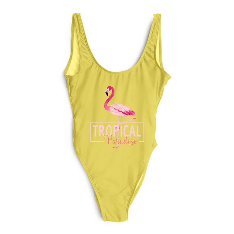 Женский купальник с принтом фламинго, слитный купальник с перекрестной спинкой, монокини, сексуальный боди mayo, красный купальный костюм, maillot de bain femme - Цвет: 224 yellow