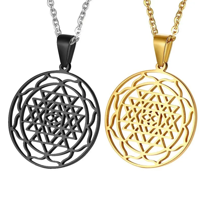 Очаровательное женское ожерелье Sri Yantra подвеска Священная геометрия в черном и золотом цвете Bohe ювелирные изделия
