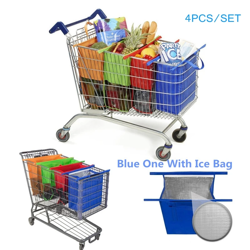 

Wholesale 80pcs Cart Trolley Supermarket Shopping Bag Grocery Grab Shopping Bags Foldable Tote Eco-friendly Reusable 4pcs/set