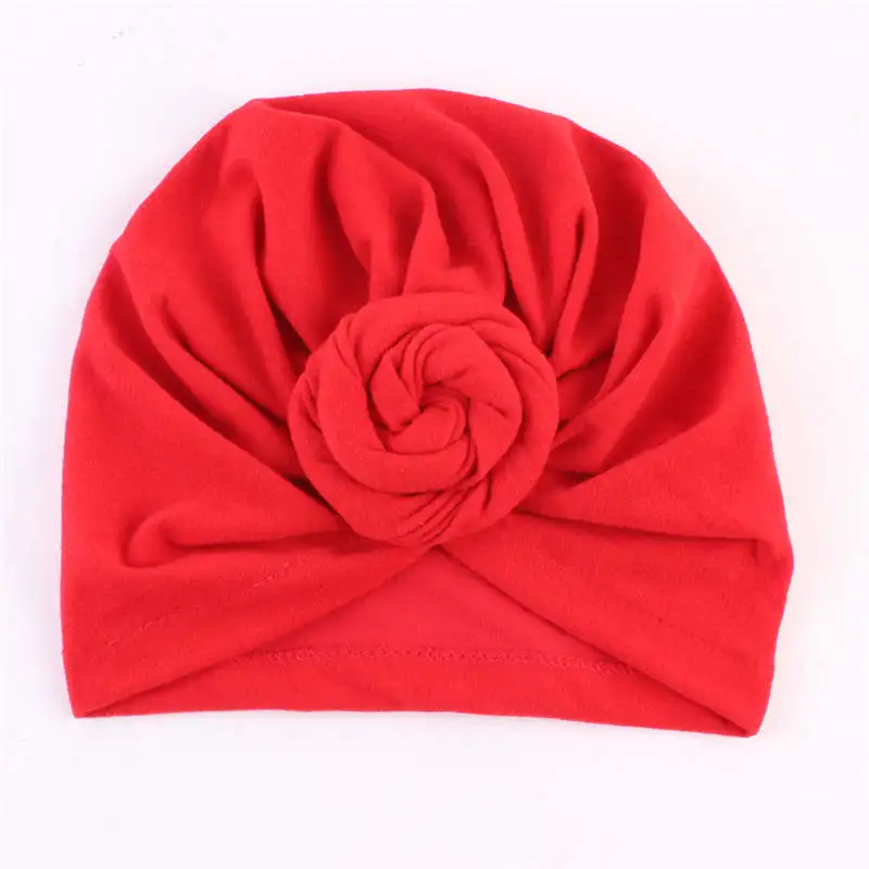 Indian Headscarf Hat Cotton Crinkle Hijab Caps Mom and Baby Solid Donut Head Wrap Hats Inner Turban Bonnet Parent-Child - Цвет: Child Red