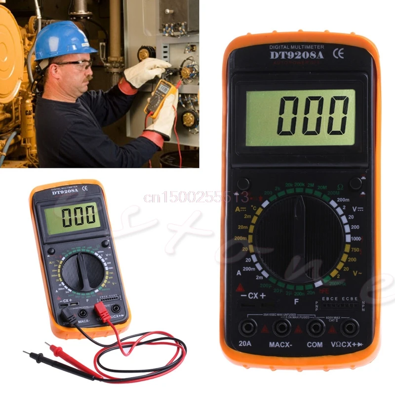 

Digital Multimeter LCD AC/DC Ammeter Resistance Capacitance Tester DT9208A