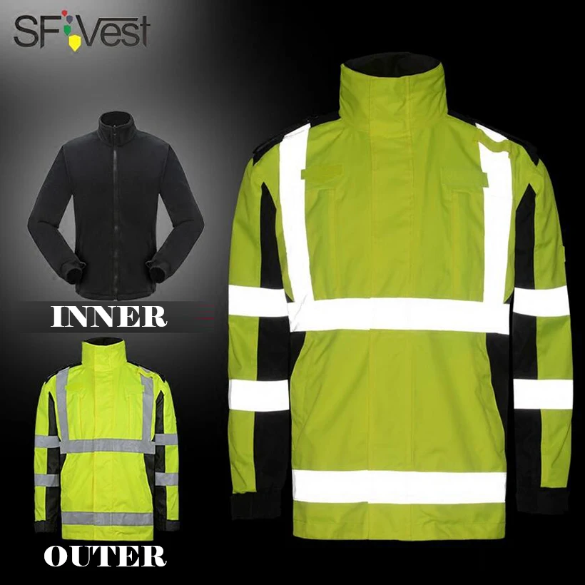 SFVEST 3 IN 1 THERMAL WINTER REFLECTIVE TRAFFIC SAFETY JACKET PARKA OIL