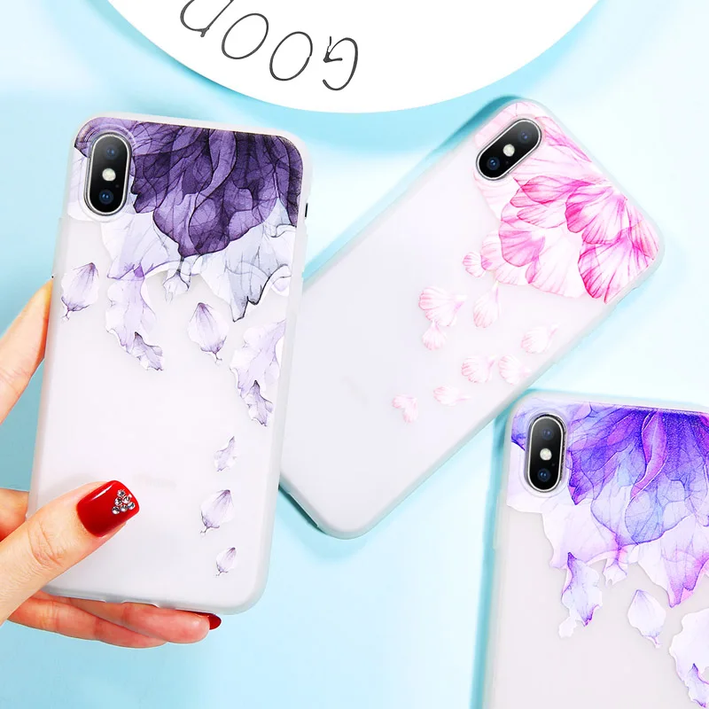 

Ottwn Case For iPhone X 8 7 6 6s Plus 3D Relief Flowers Watercolor Floral Petals Soft TPU Cover Cases For iPhone XS XR XS MAX