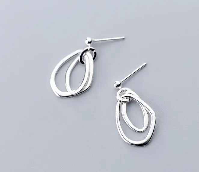 

Authentic Real 100% 925 Sterling Silver fine Jewelry Bigger &Small Open Oval Geometric Long Earrings dangle gtle2502