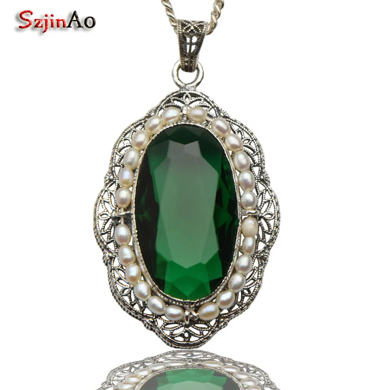 

Szjinao Fashion Jewelry Wholesale Natural Pearl Pendant Emerald Carving 925 Sterling Silver Pendant Women Handmade
