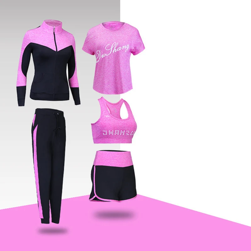 Voobuyla/женские комплекты для бега из 5 предметов спортивные Леггинсы йоги рубашки