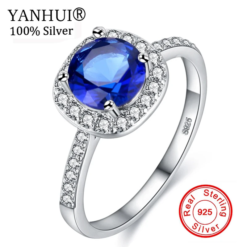 

YANHUI Fine Jewelry Authentic 100% Pure 925 Sterling Silver Ring Original Natural 6mm Cubic Zirconia Ring Wedding Jewelry ER2232