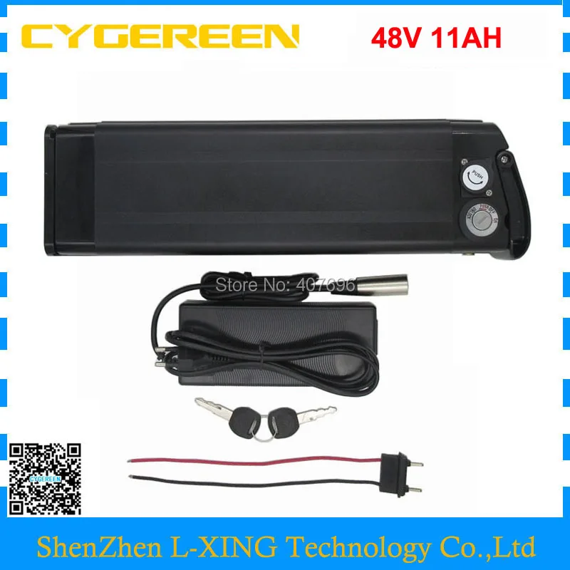 

Free customs duty 48V ebike battery 48v 11ah Li-ion silver fish battery with USB connector 48V Batteria 11AH 54.6V 2A Charger