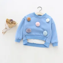 2017 New Girls Hoodies Cute Bulb Cotton Fleece Casual O-Neck Pullover Solid Tops Kids Bottoming Shirt Pretty