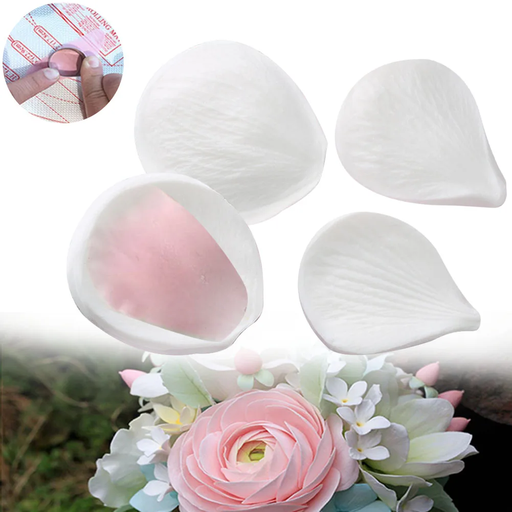

4PCS/Set Heat Resistant Reusable Kitchen Cake Mold Meridians Flower Mould DIY Sugar Craft Non Stick Silicone Petals Veiner Home