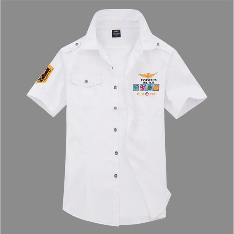 Высокое качество ВВС рубашка мужская хлопок вышивка короткий рукав рубашка Летняя новая Повседневная Военная рубашка