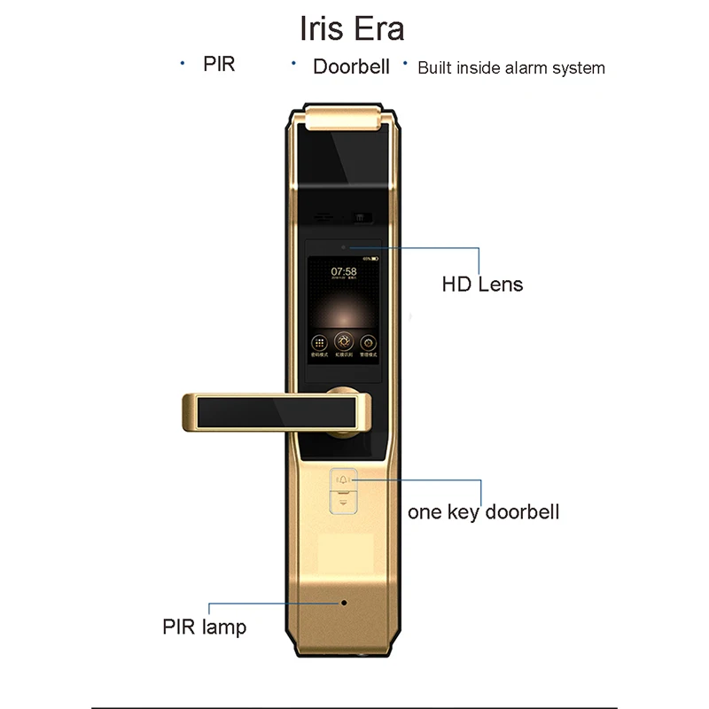 Newest Top-Grade Iris Recognition Smart Lock Password Key Unlock Iris Accuracy Unlocking Door Bell Door Camera PIR Induction