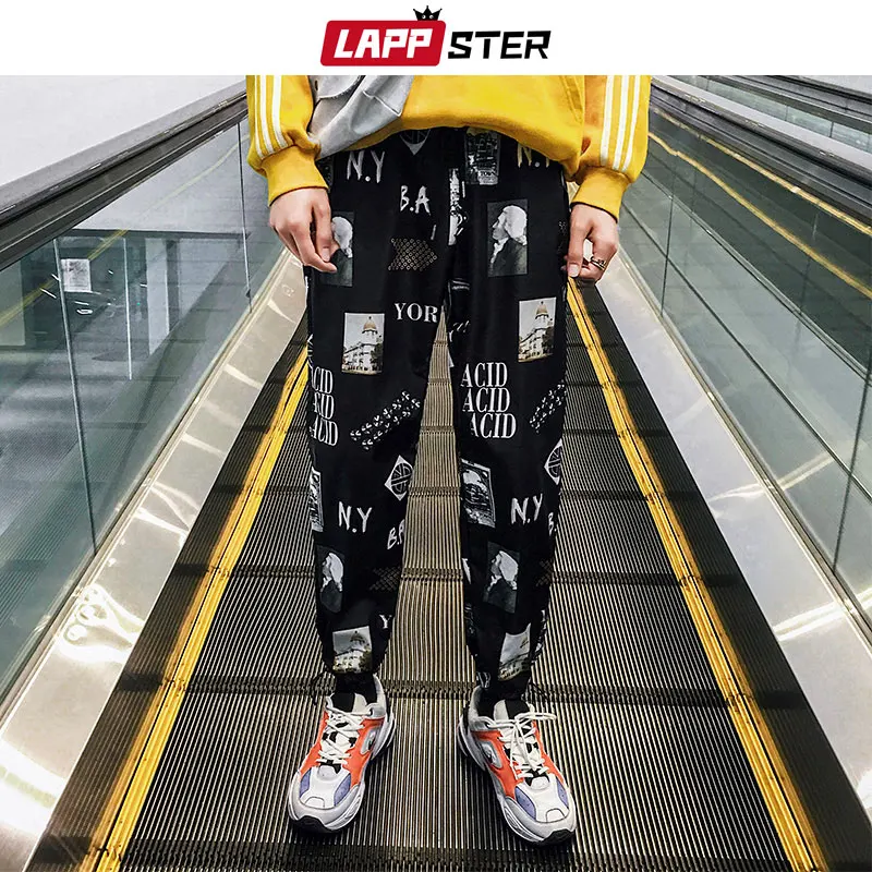 LAPPSTER مضحك كامل طباعة المتناثرة الصيف ركض السراويل 2019 رقيقة عارضة اليابانية الشارع الشهير السراويل الترنك عالية الجودة السراويل