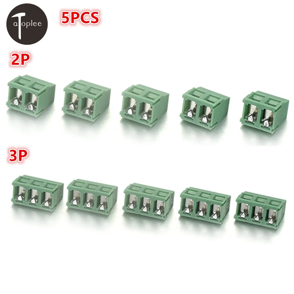 5PCS Mini 2P/3P 5.08mm M2&steel Screw PCB Terminal Block Connectors