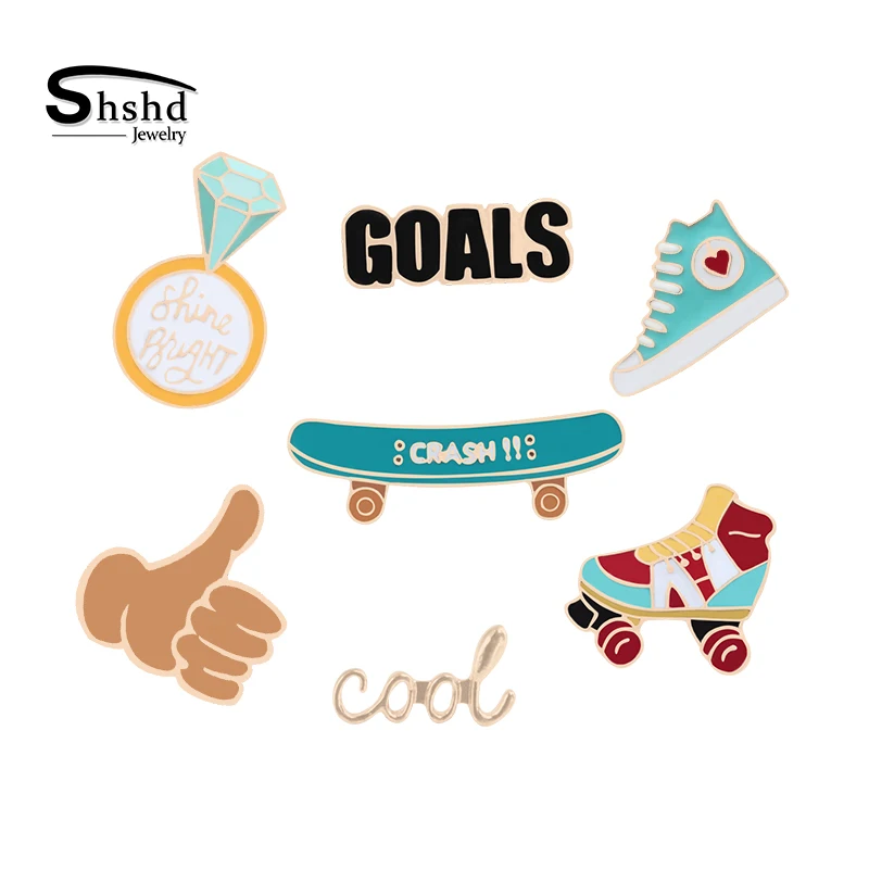 Shshd الكرتون أحذية التزلج دبابيس ميدالية رياضية إلكتروني المينا دبوس بارد الرجال النساء الستر التلبيب شارة بدبوس جمع المجوهرات