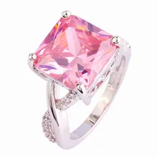 Art Deco Romantic Square Cut Pink Cubic Ziconia Silver Ring Size 6 7 8 9 10