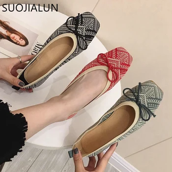 

SUOJIALUN 2019 Spring Summer Women Flat Shoes Round Toe Slip on Ballet Flat Shoes Shallow Boat Shoes Shallow Mouth Loafer Shoes