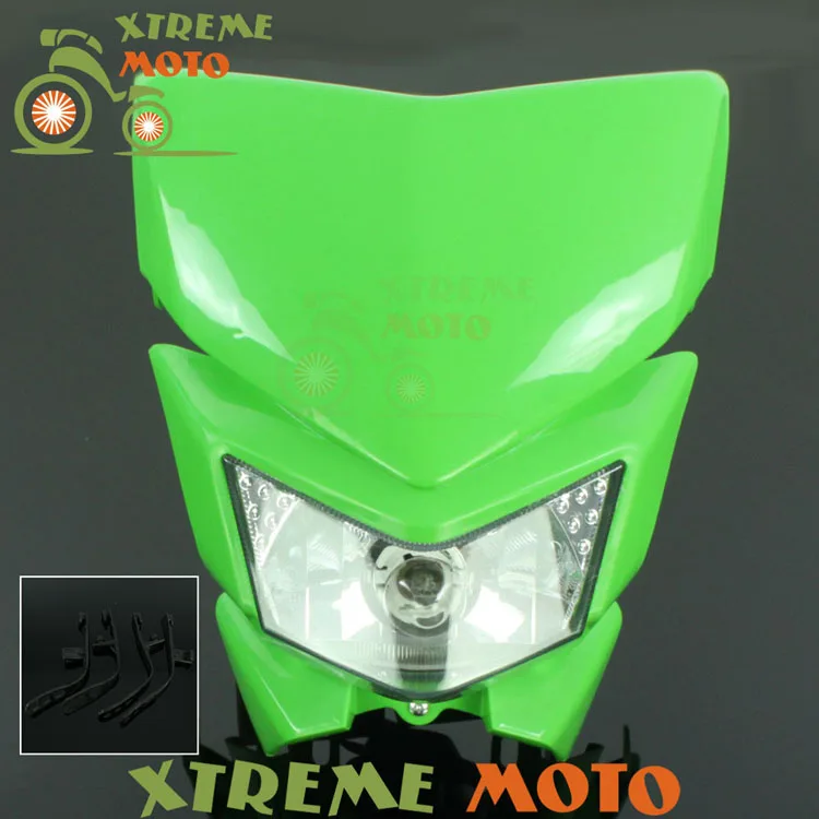 

Green Universal Headlights Headlamp Street For Kawasaki KX 65 85 125 250 500 250F 450F KLX 450R 150 250 Motocross Enduro