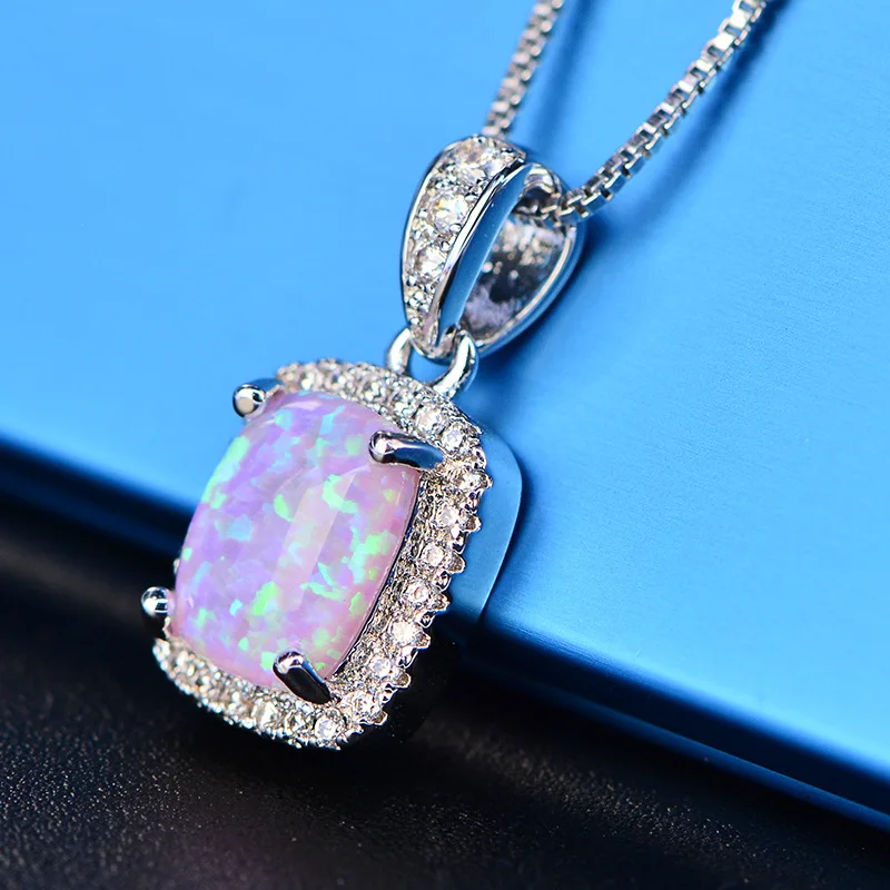 PANSYSEN женское 925 пробы Серебряное ожерелье с подвеской s созданное квадратное ожерелье из голубого опала с подарками на день рождения для жены