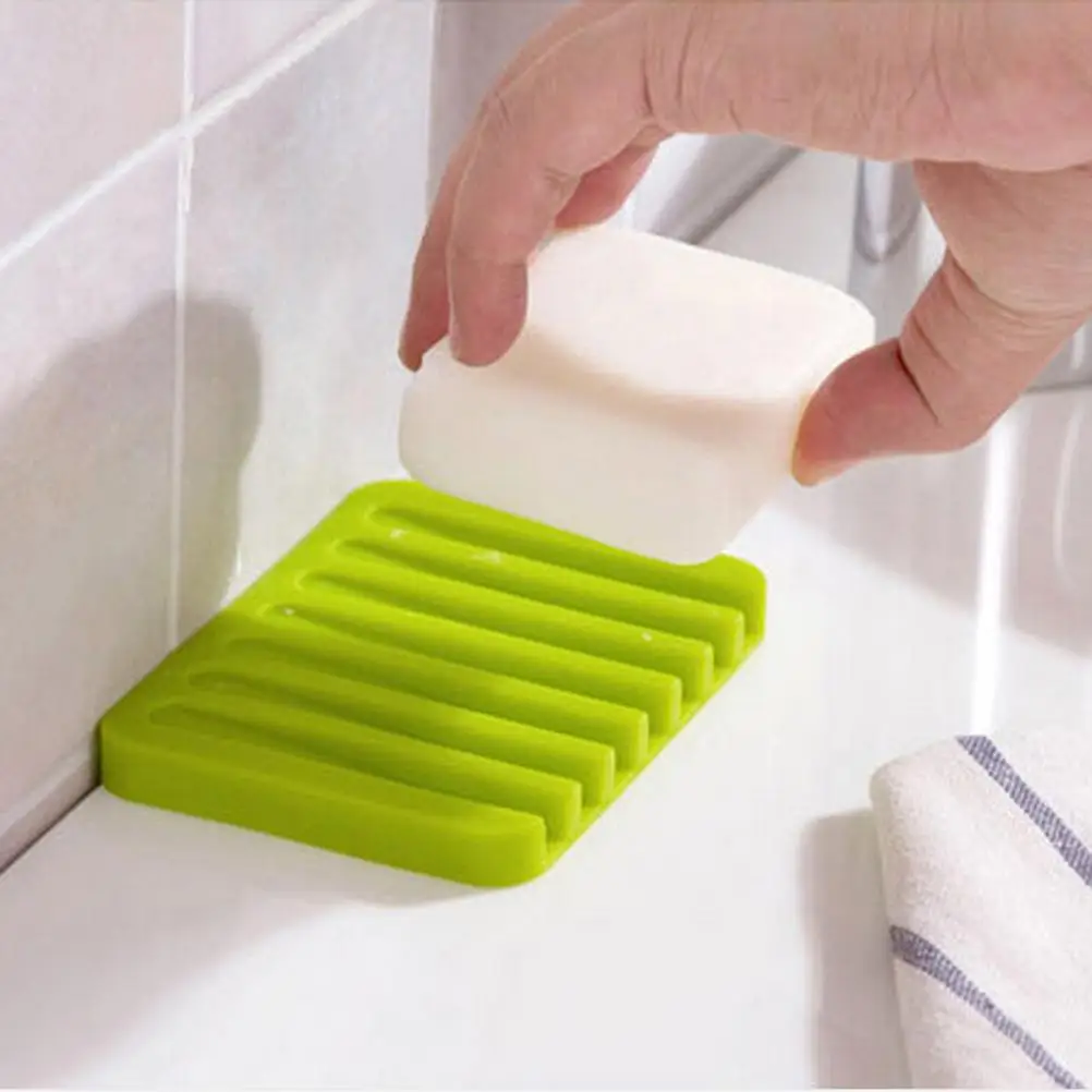1Pc Silicone Flexible Soap Dish Storage Soap Holder Plate Tray Drain