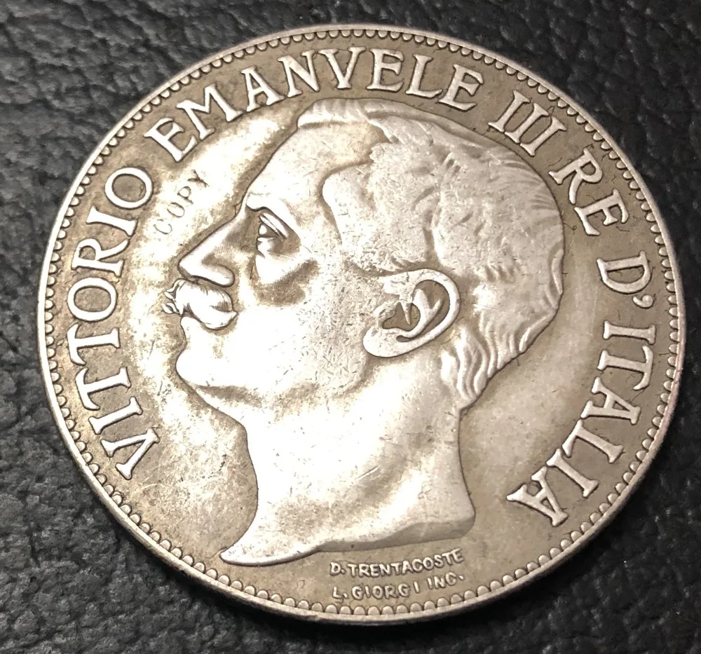 1911 Италия 5 Lire-Vittorio Emanuele III Посеребренная Имитация монеты