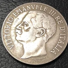 1911 Италия 5 Lire-Vittorio Emanuele III Посеребренная Имитация монеты