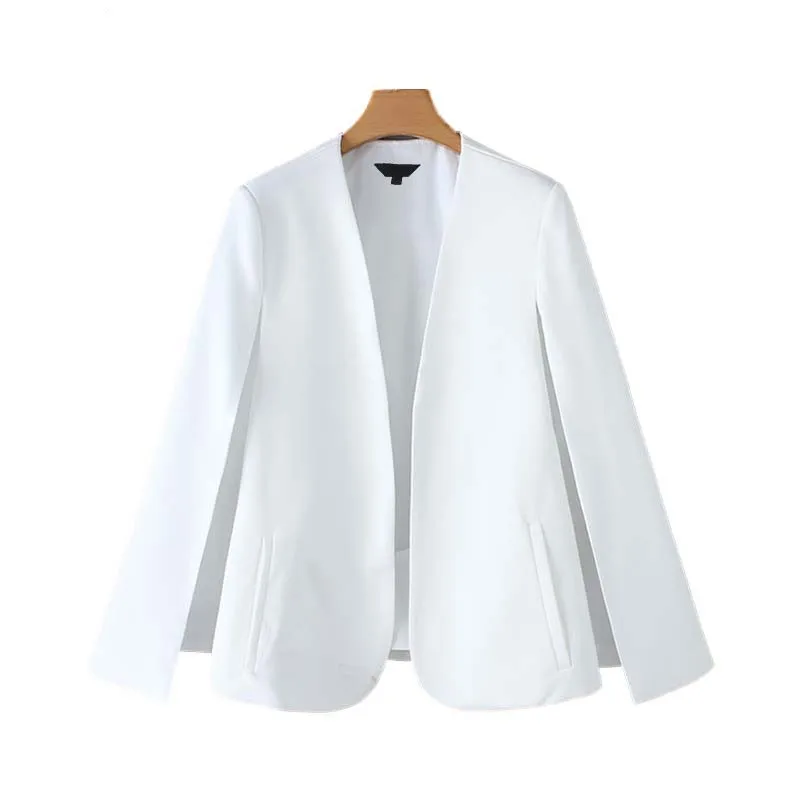 Летние офисные пальто и куртки для женщин с v-образным вырезом пикантная черная белая офисная одежда верхняя одежда женская Повседневная шикарная открытая строчка верхняя одежда - Цвет: Белый