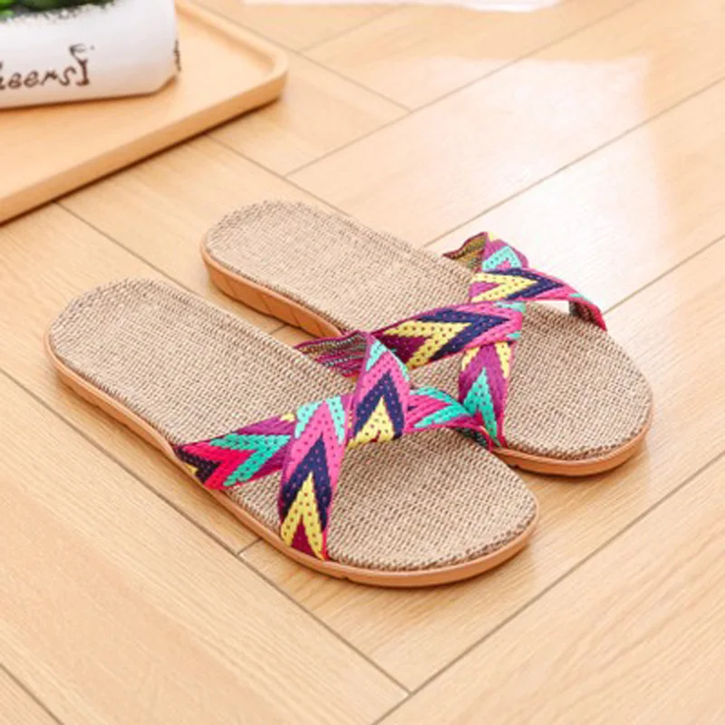 DDI Summer Linen Slippers Men And Women Couple Models Home Thick Bottom Indoor Sandals And