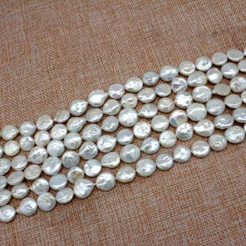 

Qingmos Pink Freshwater Pearl Beads for Jewelry Making with 12-13mm Coin Natural Pearl Beads for Beadwork Strands 14"