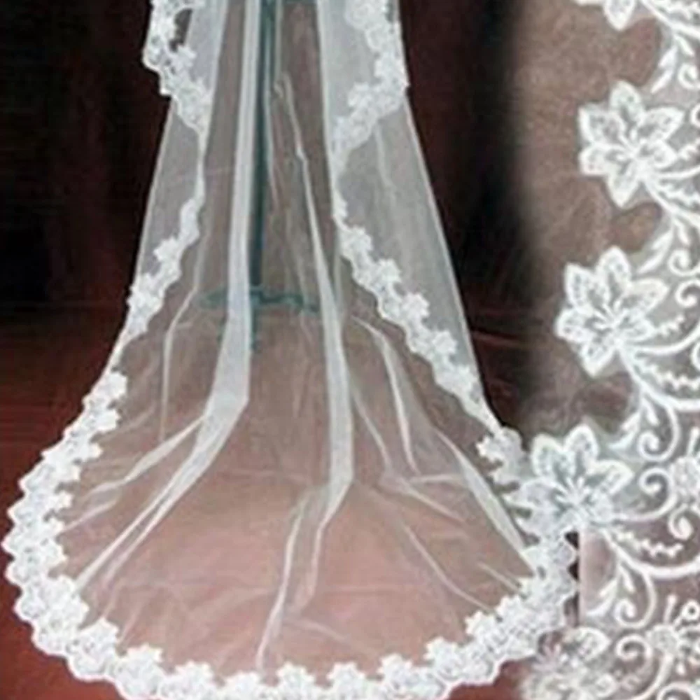 

3 Meters Long Gowns White Tulle Lace Cathedral Wedding Gown For Bridal Tulle Trendy Elegant Angel Veil Angel Girl