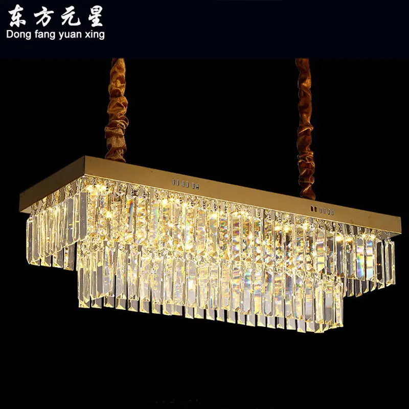 

crystal chandelier lamp led light rectangle shape restaurant bar dinging room lighting with dimming remote control
