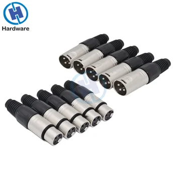 

10Pcs Microphone Audio Socket 3 Pin XLR Solder Type Connector 5 Male + 5 Female Plug Cable Connector