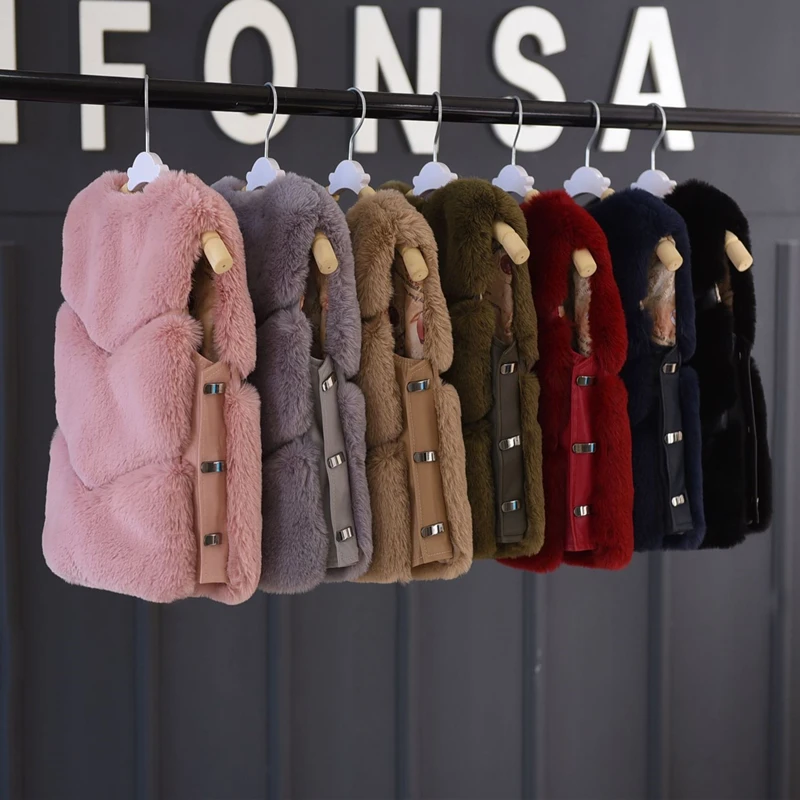 Winter Hasp Fur Vest Jacket Children's Coat for Thicken Warm Kids Girls Fake Fox Fur Outwear Clothes