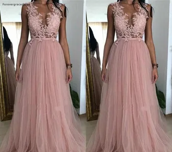 

Sexy A Line Dusky Pink Prom Dresses 2019 African Black Girls Applique Pageant Holidays Graduation Wear Formal Evening Party Gown