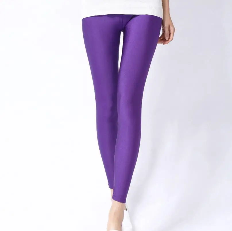 K036 Purple CUHAKCI женские блестящие брюки леггинсы Горячая Распродажа Леггинсы сплошной цвет флуоресцентный спандекс эластичный повседневные брюки блестящие леггинсы - Цвет: K036 Purple