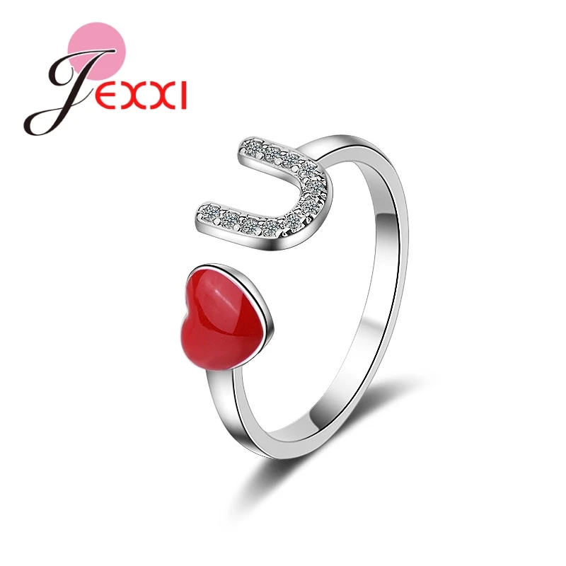 

JEXXI Charm Original 925 Sterling Silver LOVE U Red Heart Jewelry Rings Romantic Elegant Cubic Zirconia Wedding Engagement Anel