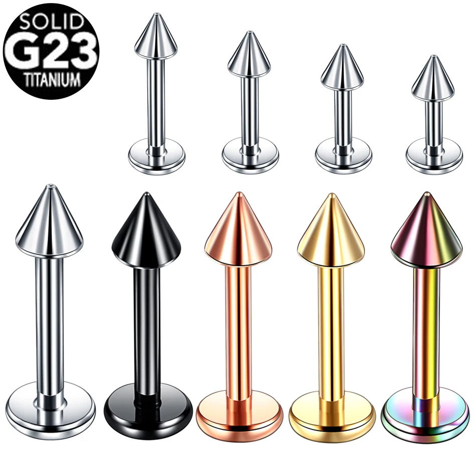 

1PCS G23 Titanium Spike Labret Stud Nose Lip Helix Bar Stud Taper Tongue Piercing Ear Tragus Cartilage Earring Body Jewelry 16G