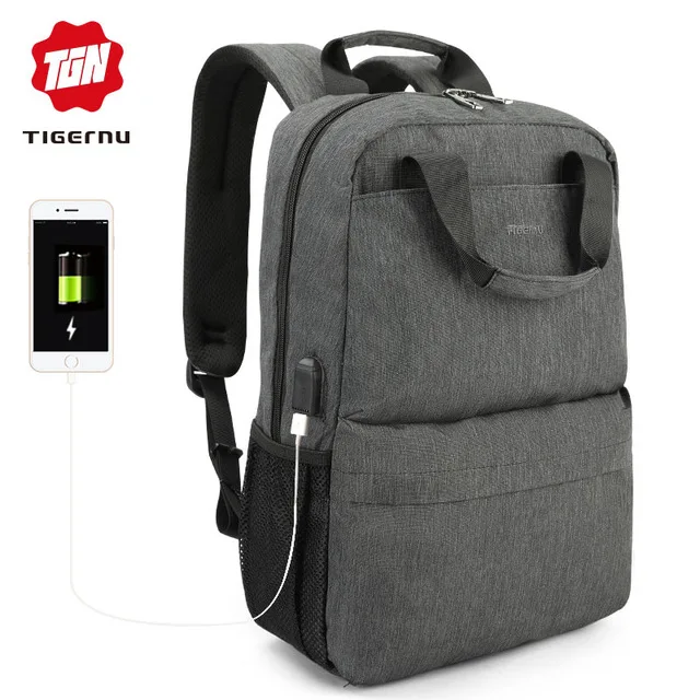 Tigernu женский рюкзак зарядка через usb ранец для колледжа Mochila 15," Ноутбук для мужчин для подростков Модные повседневное путешествия - Цвет: Dark grey