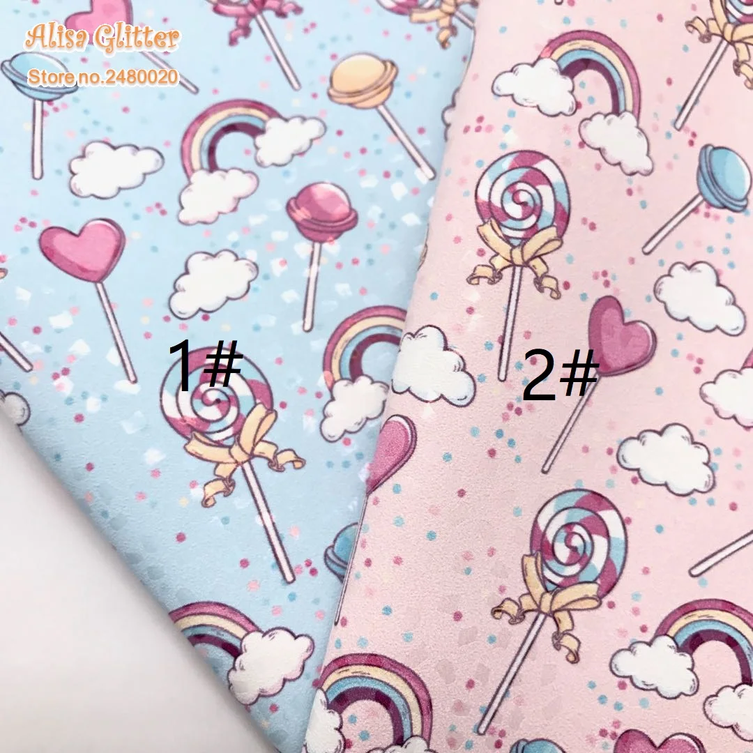 

1PCS A4 SIZE 21X29cm Alisa Glitter Cuero Sintetico Synthetic Leather Faux Leather Printed Rainbow Hearts Fabric for DIY K85