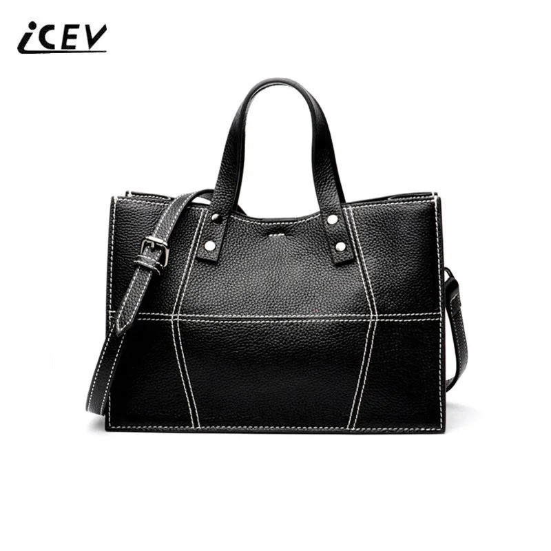 

ICEV New Simple Genuine Leather Handbags Bags Handbags Women Famous Brands Women Leather Handbag Thread Totes Bolsa Feminina Sac