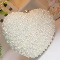 Pearl Women Evening Clutch Bag Chain Purse Ladies Wedding Party Bridal Shoulder Crossbody Bags Heart Shape Cell Phone Pouch