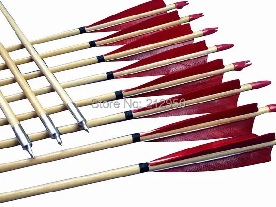 24pcs Fast Shipping-Feather Fletched Archery Wooden arrows for Recurve bows Longbow W3RT2