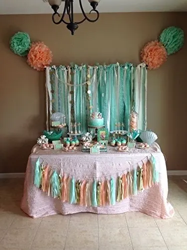 Mint Peach Gold Tissue Paper Pom Pom Gold Tissue Pom Pom Paper